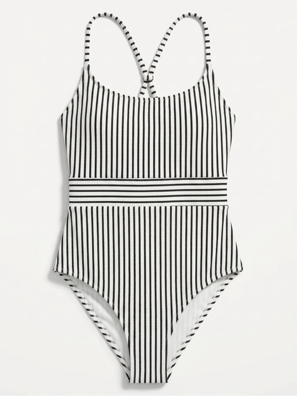Shade & Shore Black and White Striped Ribbed One-Piece Swimsuit L 12/14